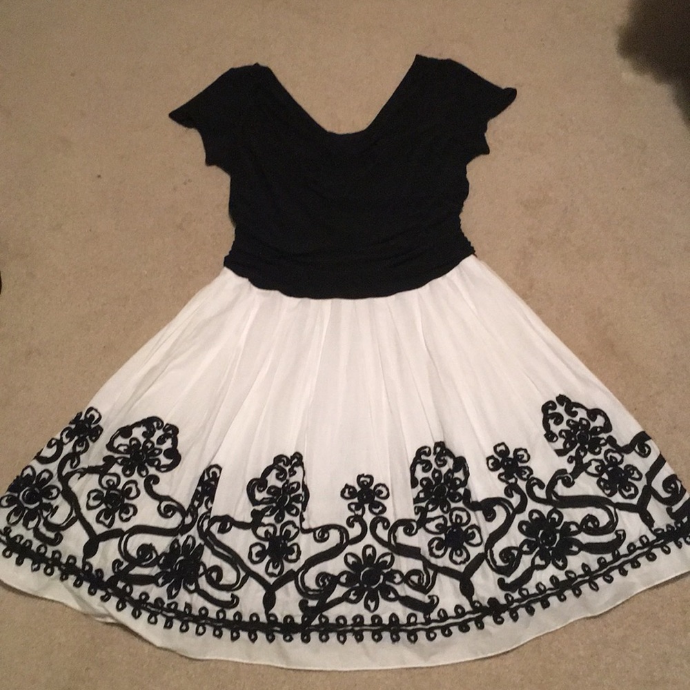 Black & White Dress with Black “Lace” design.